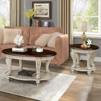 Coffee Table Set, Coffee Table & Two End Side Table 3-Piece Set for Office, Living Room, Chipped White and Cherry Top