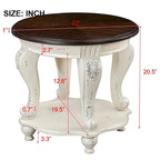 Coffee Table Set, Coffee Table & Two End Side Table 3-Piece Set for Office, Living Room, Chipped White and Cherry Top
