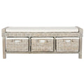  Rosalinda Rattan White 3-Drawer Storage Bench - 47Wx16Dx18H