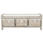  Rosalinda Rattan White 3-Drawer Storage Bench - 47Wx16Dx18H