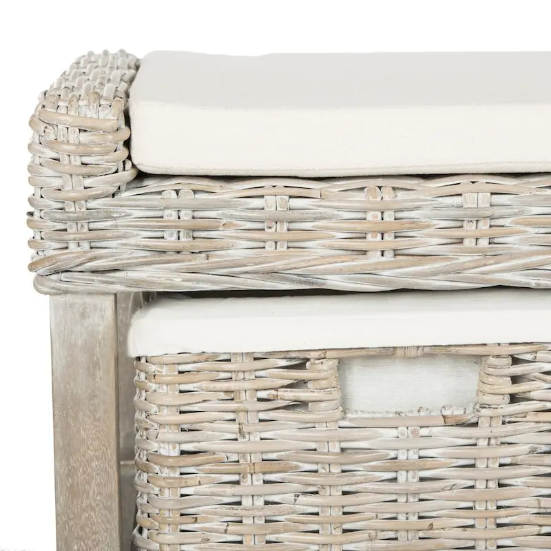 Rosalinda Rattan White 3-Drawer Storage Bench - 47Wx16Dx18H