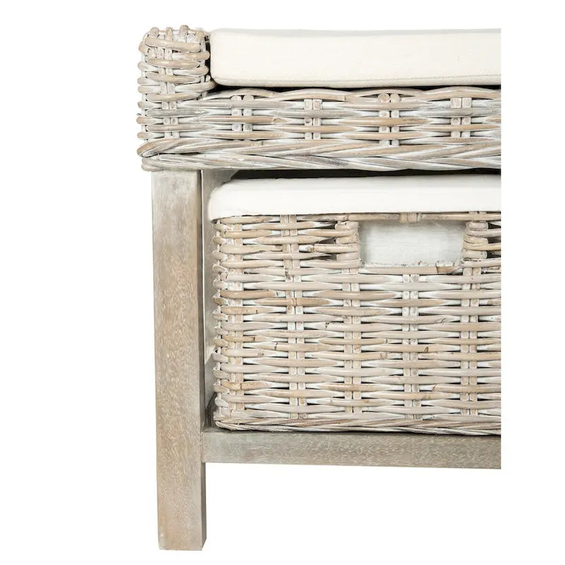 Rosalinda Rattan White 3-Drawer Storage Bench - 47Wx16Dx18H