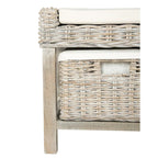 Rosalinda Rattan White 3-Drawer Storage Bench - 47Wx16Dx18H