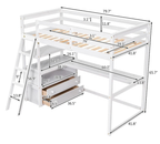 White Twin Loft Bed with Desk, Shelves and Drawers